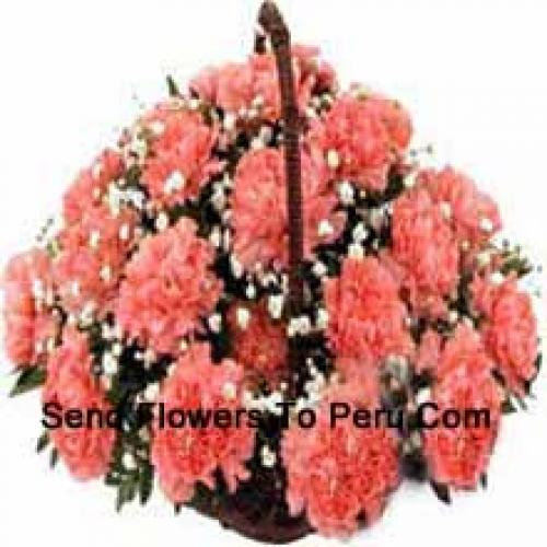 24 Pink Carnation Basket