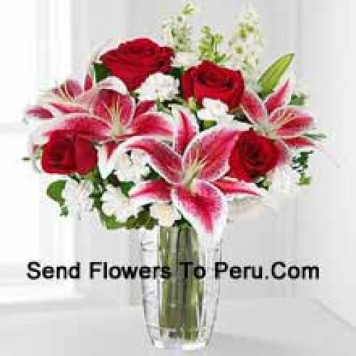 Roses and Lilies with Assorted White Flowers