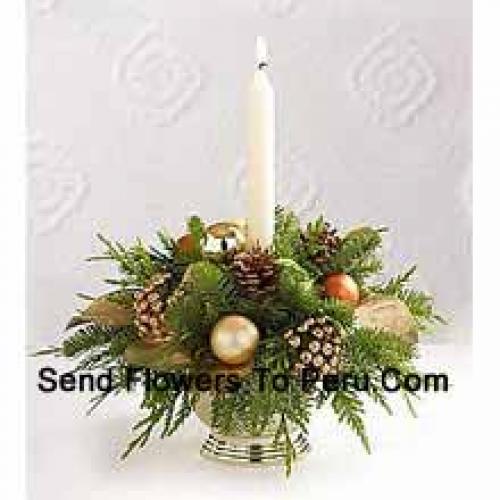 Beautiful Centerpiece with Greens and Pinecones